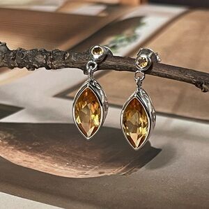 AAA+ 925 Sterling Silver Natural Citrine Marquise Dangle Earrings | “VIBES”